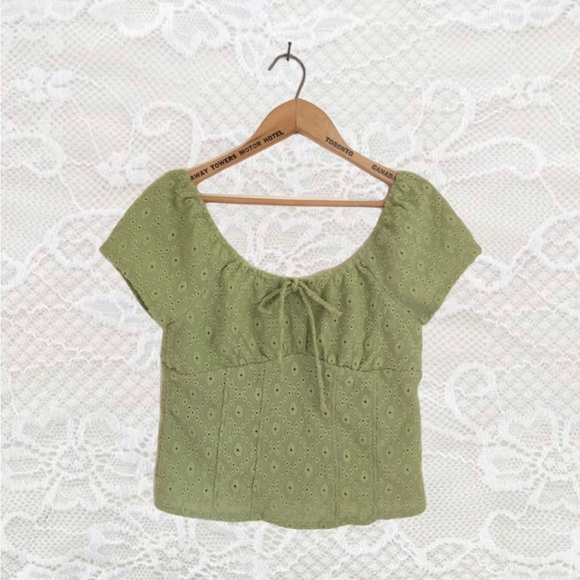 Tops - Eyelet Milkmaid Top with Front Tie